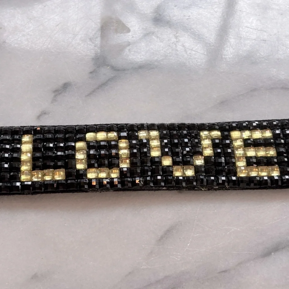 Crystal Beaded Cuff Bracelet with 'LOVE' Design‎